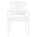 A white Grosfillex Acadia stacking chair with armrests.