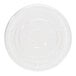 A clear, round plant-based PLA plastic flat lid designed for 98 mm cold cups.