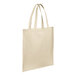 A plain natural-colored reusable cotton tote bag with two handles.