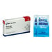 A box of First Aid Only burn gel packets with two individual blue gel packets displayed beside it.