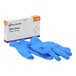 A box of First Aid Only nitrile exam gloves with two blue gloves displayed in front.