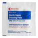 A package of First Aid Only 2 inch by 2 inch sterile gauze dressing pads.