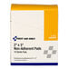 A box of First Aid Only 2" x 3" non-adherent sterile pads containing 10 pads.