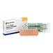 A box of First Aid Only 1" x 3" plastic sterile adhesive bandages with individual bandages shown outside the packaging.