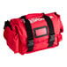 A large red nylon EMT bag labeled 'First Responder' designed to hold a 158-piece first aid kit for up to 24 people.