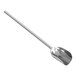 A heavy-duty stainless steel scoop with a long handle.
