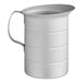 A silver metal Vollrath aluminum measuring cup with a handle.