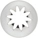 A metal closed star piping tip with a flower-shaped opening.