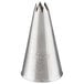 A stainless steel open star piping tip used for cake and pastry decorating.