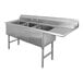 A stainless steel three-compartment sink with a 24-inch right drainboard and 15 x 24 x 14 inch bowls.