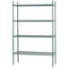 An Advance Tabco green epoxy wire shelving unit with four shelves.