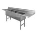A stainless steel three-compartment sink with two 24-inch drainboards and 15 x 24 x 14 inch bowls.