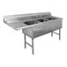 A stainless steel three-compartment sink with a 24-inch left drainboard and backsplash, designed for commercial use.