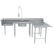 A stainless steel U shape dishtable with a sink and faucet.