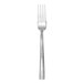 A stainless steel table fork with a textured handle.