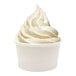 A serving of vanilla frozen yogurt in a white paper cup.