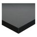 A rectangular black melamine table top with a matching edge, measuring 30 by 42 inches and 1 inch thick.