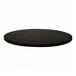 A black round melamine table top with a matching edge, measuring 48 inches in diameter and 1 inch thick.