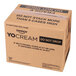 A cardboard shipping box labeled for Dannon YoCream low-fat milk chocolate frozen yogurt mix, containing six cartons per case.