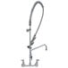 A T&S chrome pre-rinse faucet with hose and sprayer.