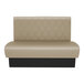 A 30-inch long, fawn-colored, diamond-tufted double back booth with a 36-inch high backrest and a black base.