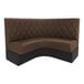 A brown and black diamond-tufted half-circle booth with a high backrest designed for cafe or restaurant seating.