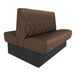 A brown diamond-tufted double back booth with a black base, designed for cafe or restaurant seating.