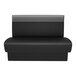 A black and graphite upholstered double back booth with a high backrest and a simple, modern design.