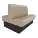 A double-sided booth seat with fawn-colored upholstery and a black base, featuring a 36-inch high back.