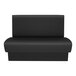 A black upholstered double back booth with a high backrest and channel stitching, designed for commercial seating.