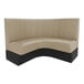 A 48-inch long, 36-inch high quarter-circle corner booth with a fawn-colored upholstered seat and backrest, and a black base.