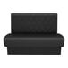 A black, diamond-tufted double back booth with a high backrest and a simple, modern design.