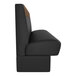 A black and brown upholstered single back booth with a head roll, designed for cafe or restaurant seating.