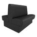 A black double back booth with a 36-inch high backrest and channel stitching, designed for commercial seating.