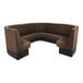 A large brown and black three-quarter circle booth with high backrest and channel stitching, designed for cafe or restaurant seating.