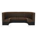 A brown, half-circle upholstered booth with a high back and black base, designed for cafe or restaurant seating.
