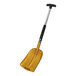 A folding emergency snow shovel with an aluminum blade, telescoping handle, and integrated ice scraper and brush.
