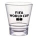 A clear plastic rocks glass featuring a black FIFA World Cup 2026 logo.