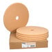 A set of five large tan circular floor burnishing pads with center holes, displayed on a cardboard box.