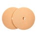 A pair of large, round tan floor burnishing pads with a central hole, designed for use with low-frequency floor machines.