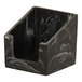A black swirl square resin napkin holder with an open front and angled sides.