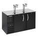 A black two-door kegerator beer dispenser with two triple tap towers and a stainless steel top.