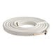 A coiled white PE-insulated copper tube line set with flared ends and brass fittings, used for HVAC applications.