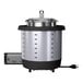 A stainless steel 4-quart drop-in induction warmer with a lid and power cord.