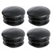 A close-up of 4 black plastic caps for shelving posts.