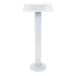 A white powder-coated steel bolt-down counter height table base designed for indoor use.