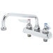 A T&S chrome deck-mount faucet with two handles and an 8" swing nozzle.