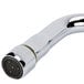 A close-up of a T&S deck-mount faucet with gooseneck and wrist action handles.