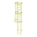 A yellow steel fixed ladder with a safety cage and 15 rungs.