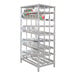 A heavy-duty full-size aluminum stationary can rack designed for FIFO storage of #10 cans.